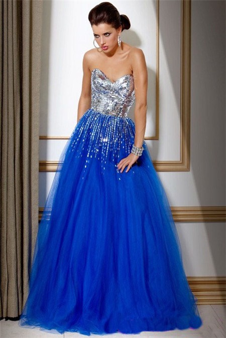 Images of Blue Strapless Prom Dress - Reikian