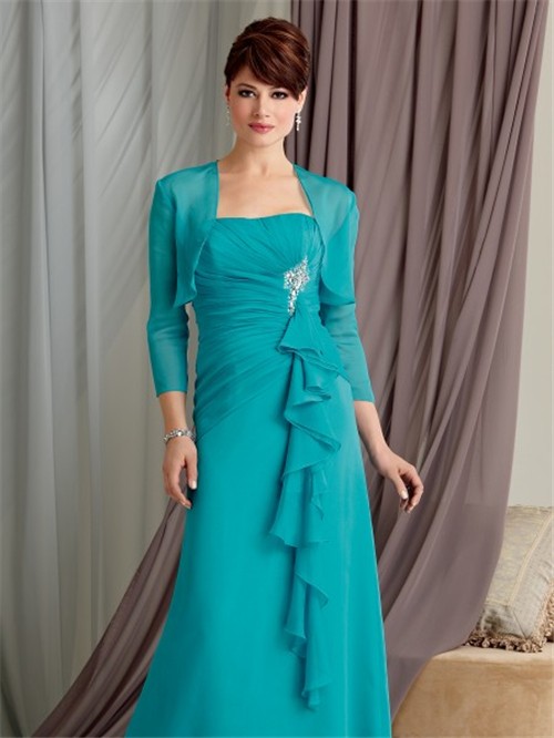 line strapless floor length turquoise chiffon mother of the bride ...