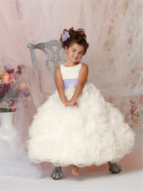 Gown Scoop Floor Length Ivory Organza Puffy Flower Girl Dress With ...