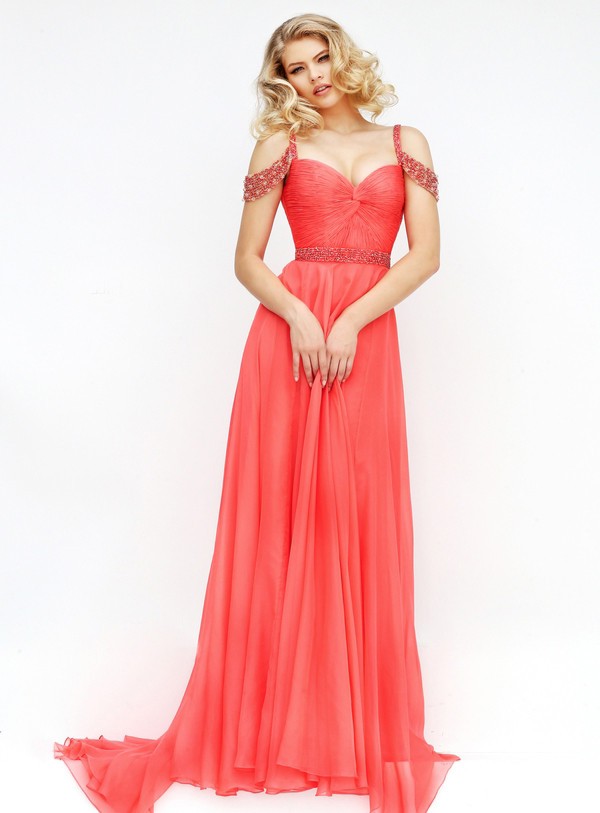 Chiffon Bridesmaids Dress with Off the Shoulder Flounced 