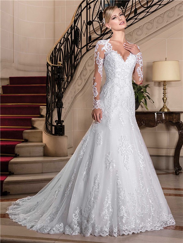Best Long Sleeve Lace Trumpet Wedding Dress in the world Learn more here 