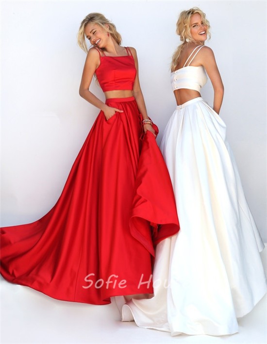 two piece silk prom dress