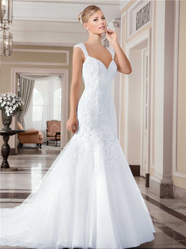 Mermaid Sweetheart Backless Tulle Lace Wedding Dress With ...