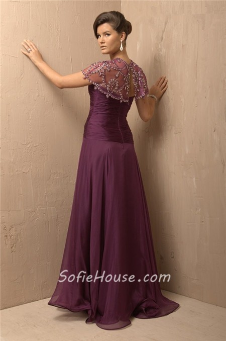Modest A Line Strapless Long Purple Chiffon Evening Dress With ...
