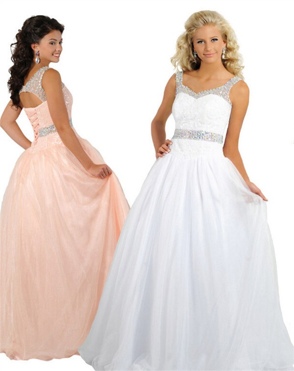 Sparkly Long A Line Dusty Rose Tulle Beaded Prom Evening 