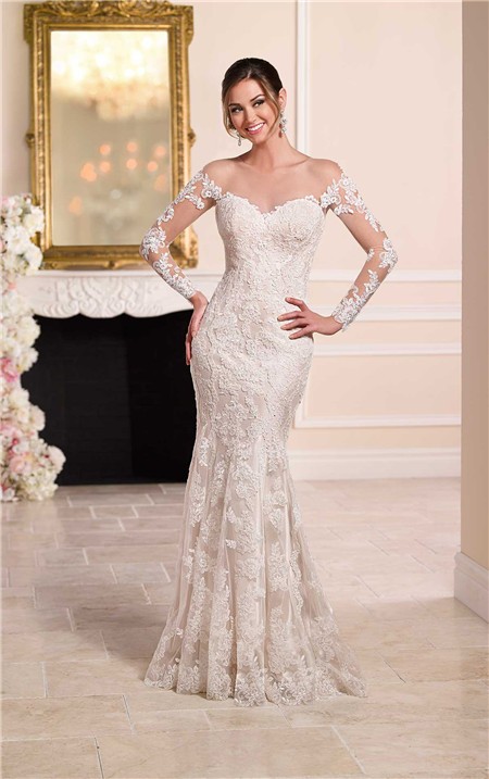 Sexy Mermaid Sheer Illusion Neckline Tulle Lace Long 