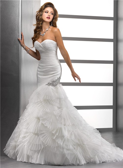 Unique Mermaid Sweetheart Pleated Tulle Wedding Dress With 