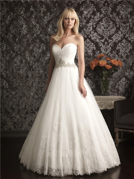 A Line Princess Strapless Sweetheart Vintage Lace Wedding Dress With ...