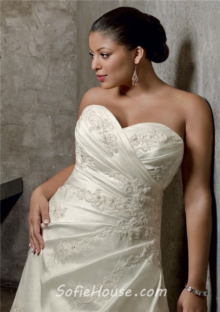 A Line Princess Sweetheart Ruched Taffeta Lace Plus Size Wedding Dress ...