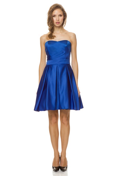 A Line Strapless Sweetheart Short Royal Blue Satin Pleated Party ...