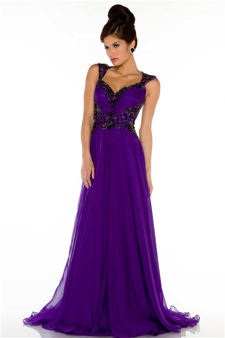 A Line Sweetheart Open Back Long Purple Chiffon Beaded Special Occasion ...