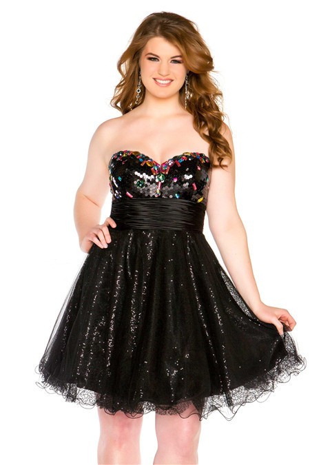 A Line Sweetheart Short  Black Sequin Beaded Plus  Size  