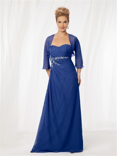 A line sweetheart long royal blue chiffon mother of the bride dress ...