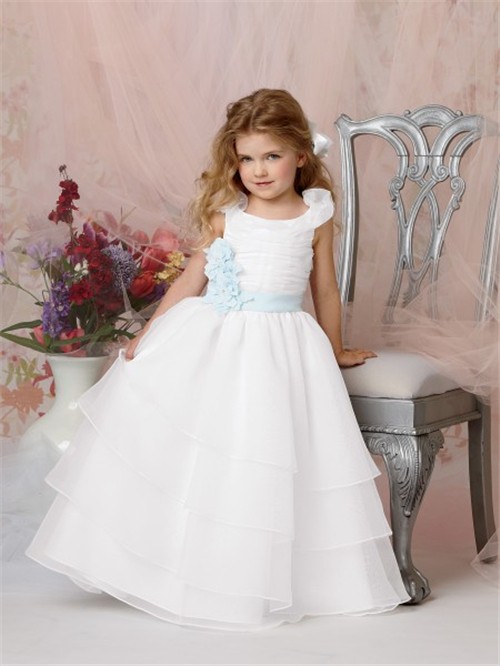 Ball Gown Scoop Floor Length White Organza Flower Girl Dress with ...