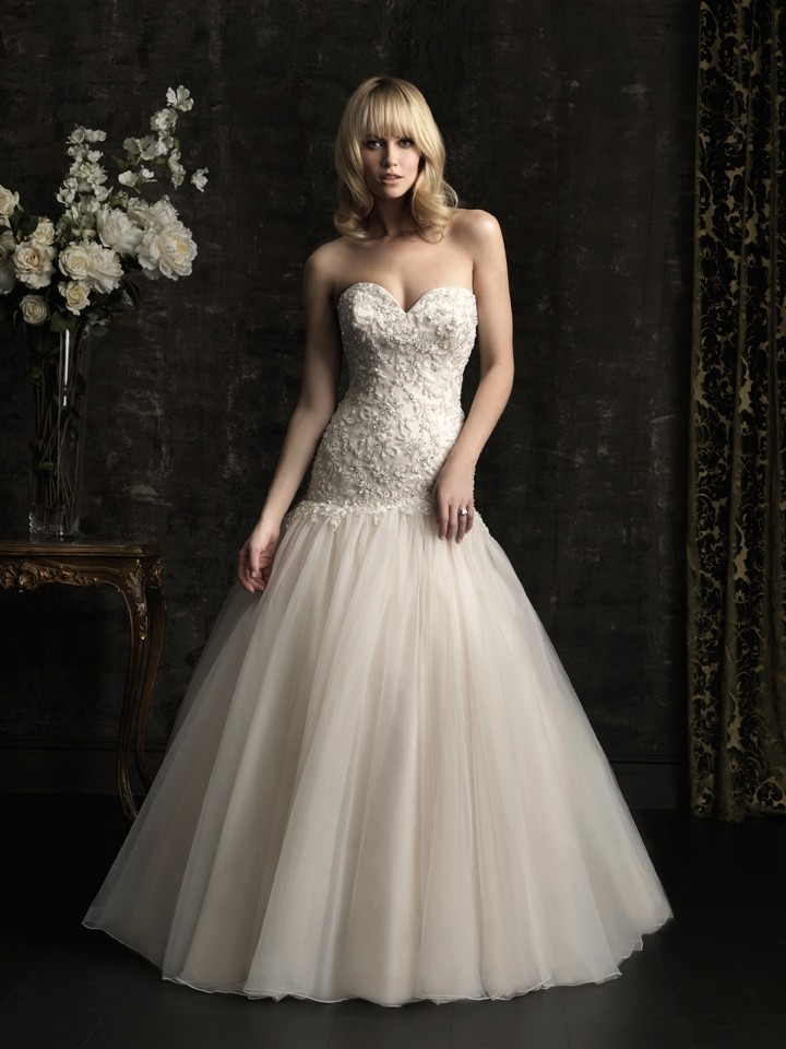 Ball Gown Sweetheart Dropped Waist Champagne Tulle ...