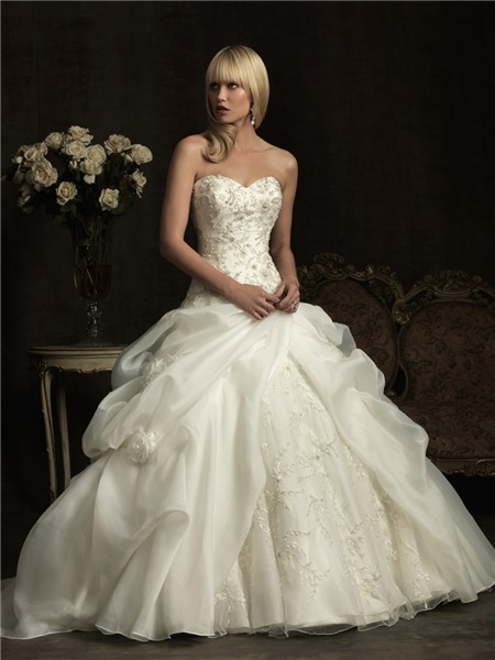 Ball Gown Sweetheart Ivory Satin Organza Puffy Wedding Dress With ...