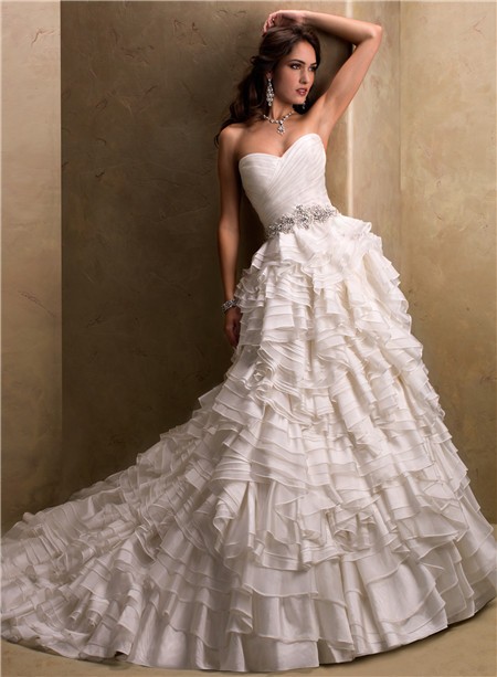 Ball Gown Sweetheart Layered Ivory Organza Wedding Dress With Sparkle ...