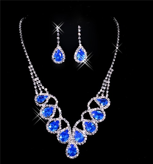 Beautiful blue crystal Wedding Bridal Jewelry Set,Including Necklace ...