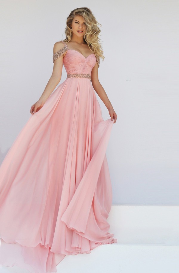 Charming Off  The Shoulder  Long Blush  Pink  Chiffon Flowing 