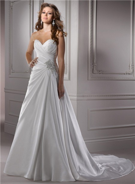 Classic A Line Sweetheart Corset Back Satin Wedding Dress With ...
