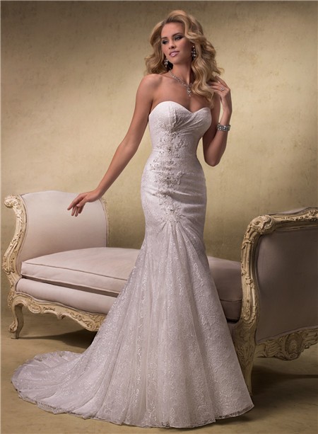 Elegant A Line Strapless Sweetheart Lace Wedding Dress ...