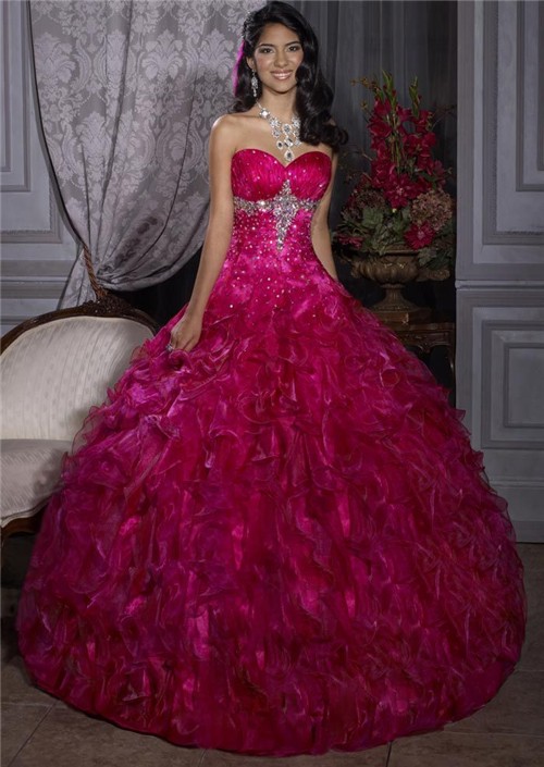  Elegant  Ball Gown Red  Organza Quinceanera  Dress  With 