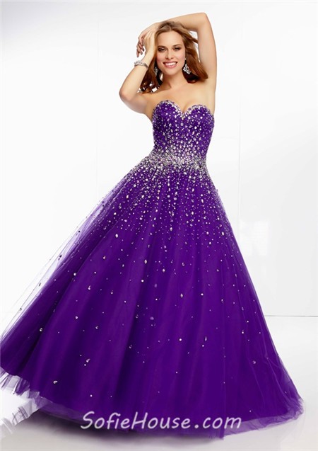 Elegant Ball Gown Sweetheart Lilac Purple Beaded Crystal Prom Dress ...