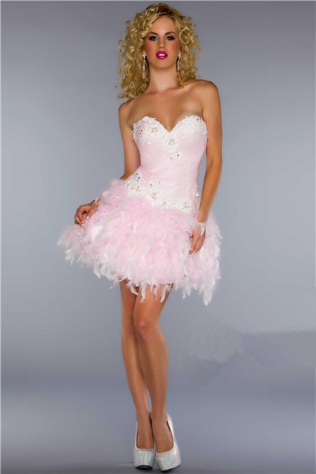 Elegant Ball Sweetheart Short/ Mini Light Pink Feather Cocktail Prom Dress