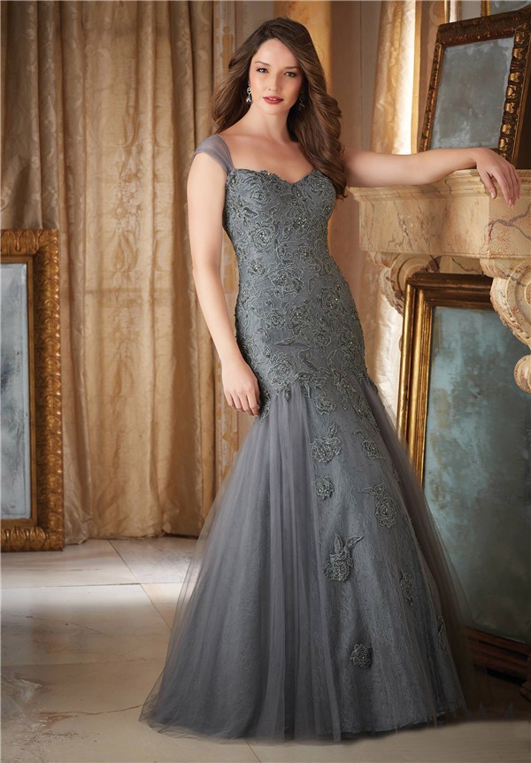 Elegant Mermaid Sweetheart Charcoal Grey  Tulle Lace Beaded 