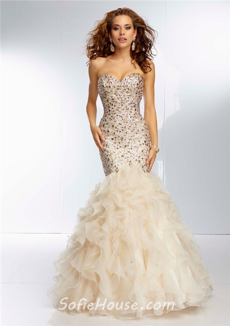 Elegant Mermaid Sweetheart Light Orange Organza Ruffle Prom Dress ...