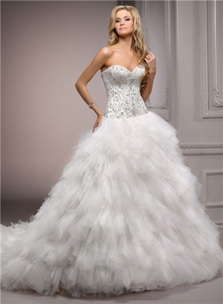Fairy Ball Gown Sweetheart Puffy Tulle Satin Embroidery Beaded Wedding ...