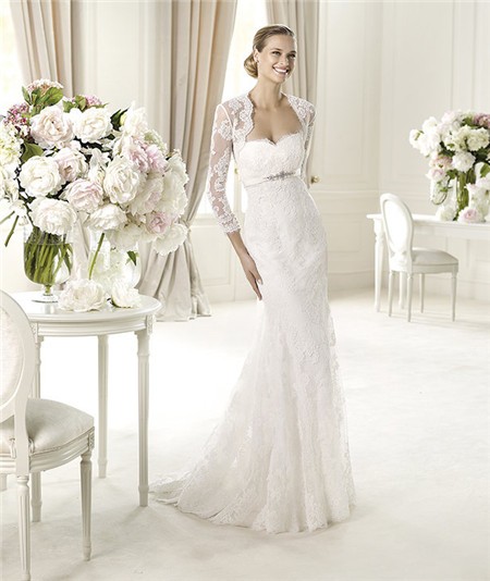 Fashion Mermaid Sweetheart Empire Waist Lace Wedding Dress With Long ...