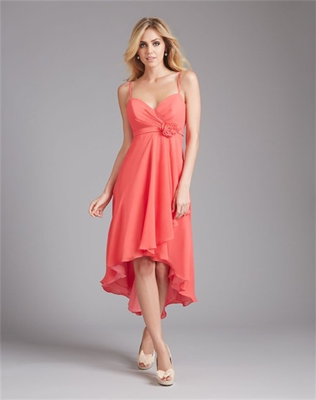 High Low Sweetheart Coral Chiffon Wedding Guest Bridesmaid Dress With ...