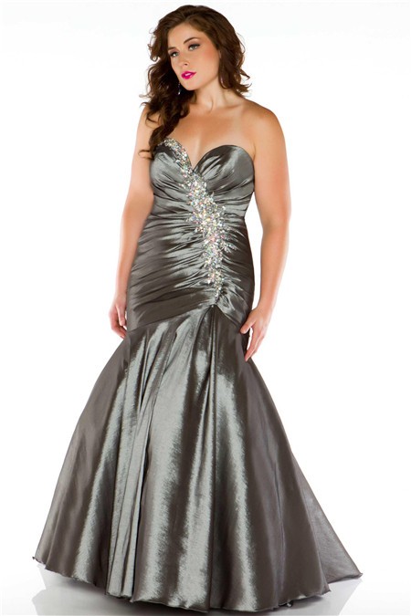 Mermaid Sweetheart Floor length Grey Taffeta Beaded Evening Prom Dress ...