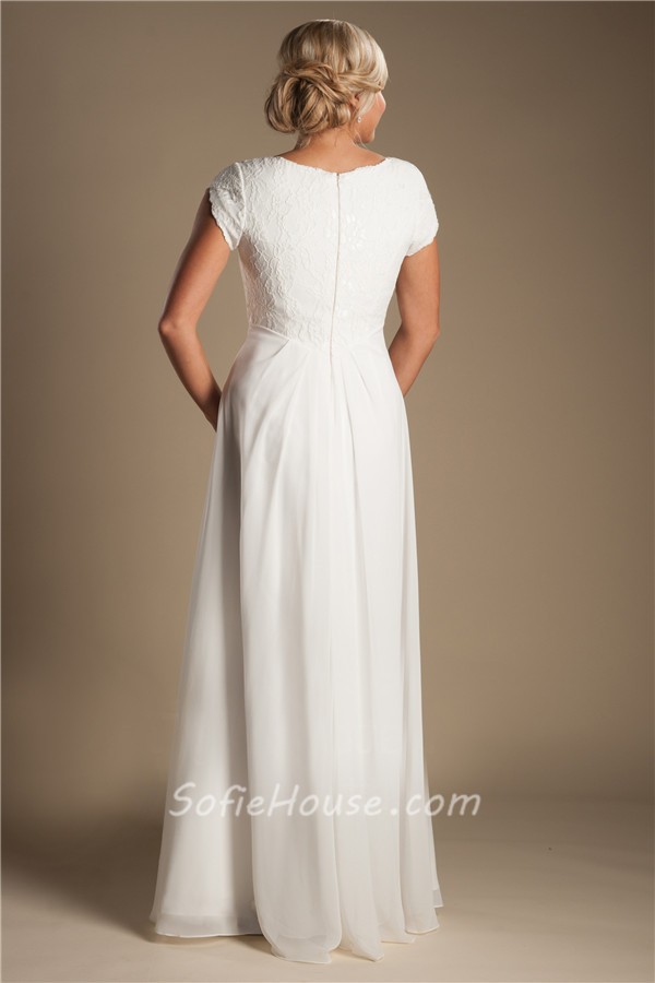 Modest Sheath Sleeve Lace Chiffon Destination Beach Wedding Dress ...