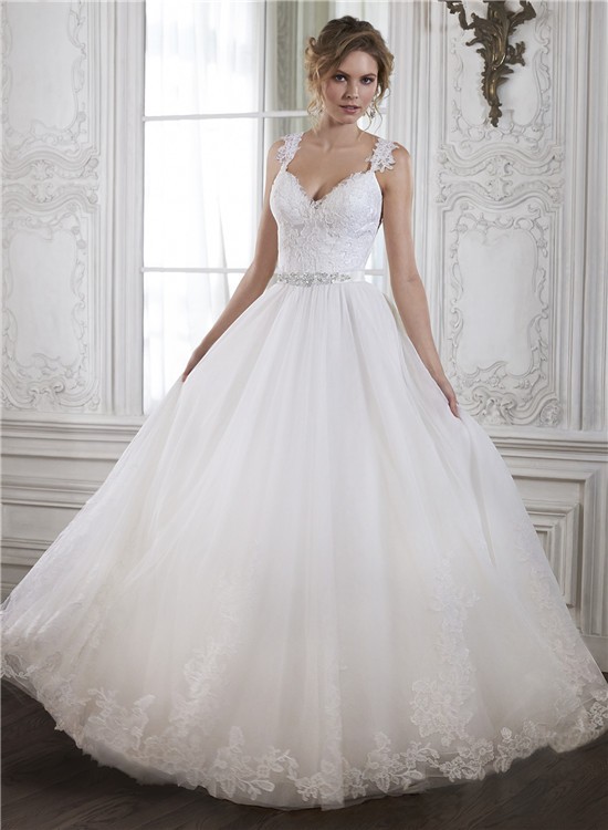 Princess A Line Sweetheart Low Back Tulle Lace Wedding Dress With ...