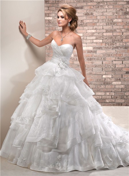 Princess Ball Gown Sweetheart Layered Organza Puffy Wedding Dress With ...