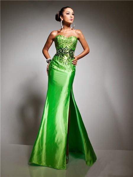 Royal Mermaid Sweetheart Long Lime Green Taffeta Prom Dress With ...