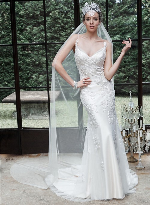 Sexy Fitted Sweetheart Backless Tulle Lace Wedding Dress With Spaghetti ...
