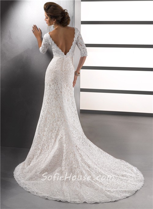 Sexy Mermaid V Neck Empire Ivory Vintage Lace Wedding Dress With ...
