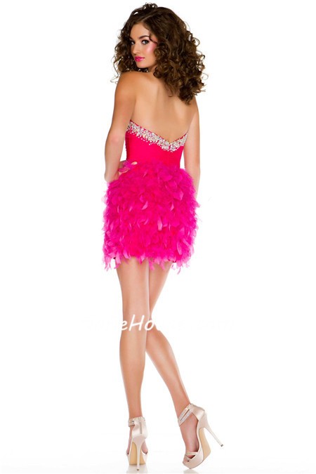 Sexy Sheath Sweetheart Short/ Mini Pink Feather Beading Cocktail Prom Dress