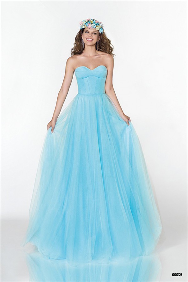 Simple A Line Sweetheart Long Turquoise Tulle Prom Dress With Beading ...