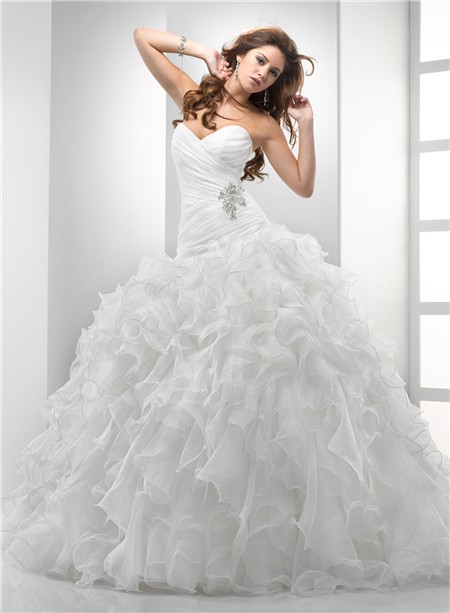 Simple Ball Gown Sweetheart Puffy Organza Wedding Dress With Ruffles ...