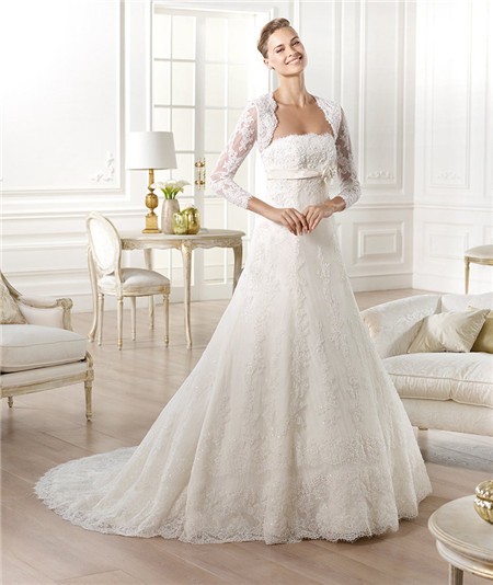 Strapless Empire Waist Maternity Beaded Lace Wedding Dress With Long ...