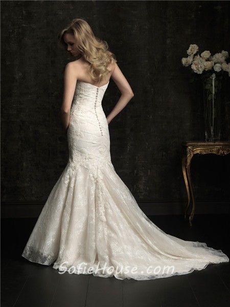 Stunning Mermaid Sweetheart Slim Fitted Ivory Lace Wedding Dress With ...