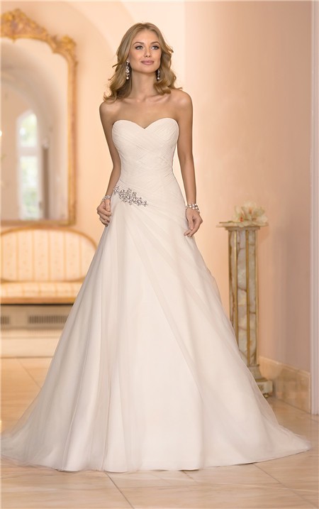 Stunning Princess A Line Sweetheart Ruched Tulle Crystal Wedding Dress ...
