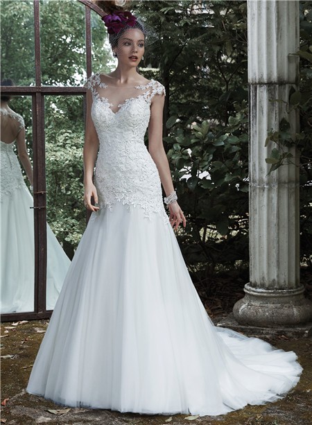Lace Illusion Neckline Wedding Dress 5