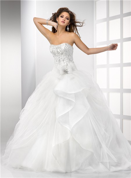 Ball Gown Sweetheart Puffy Tulle Wedding Dress With Embroidery Beading ...