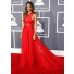 Rihanna Red Carpet Dress Grammy Awards Criss-cross Strap 